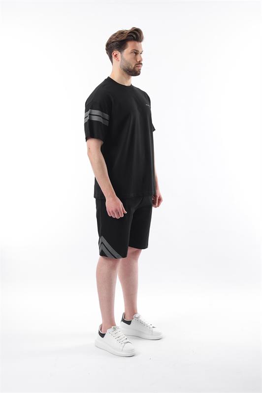 MDX Black Striped Detailed Men's Shorts T-shirt Set E7301 - Las Maravillas