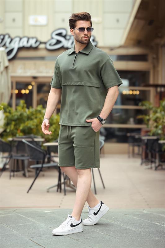 MDX Haki Zippered Polo Neck Men's Shorts Shirt Set E7314 - Friedrichshafen