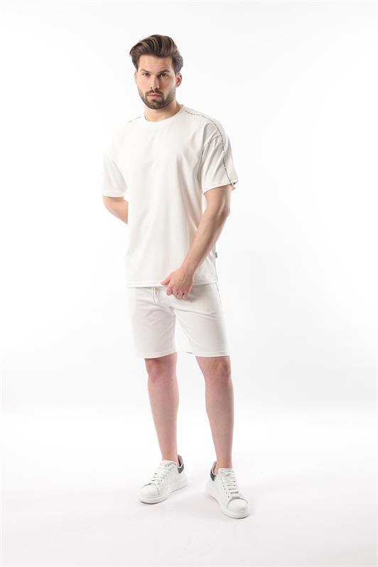 MDX Ecru Overfit Printed Men's Shorts T-shirt Set E7302 - Santo Tirso