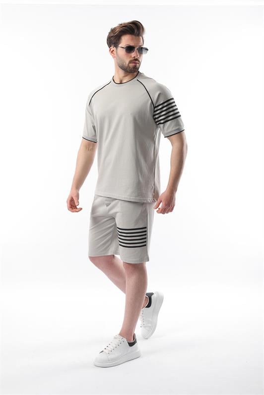 MDX Printed Gray Raglan Sleeve Men's Shorts T-shirt Set E7306 - Villaflores