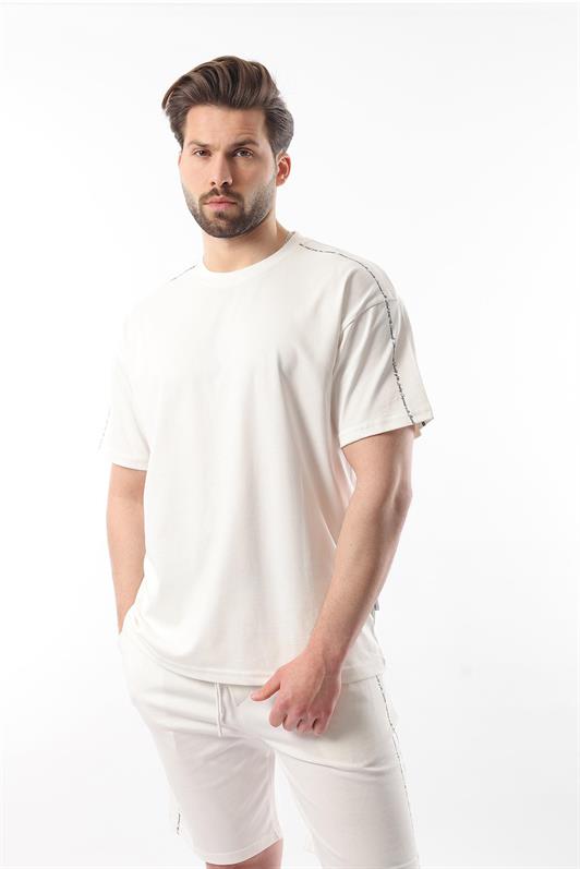 MDX Ecru Overfit Printed Men's Shorts T-shirt Set E7302 - Santo Tirso