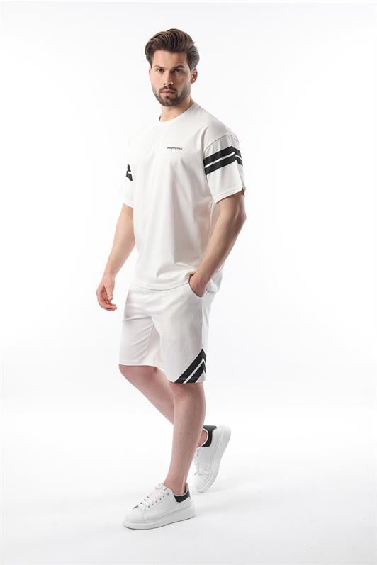 MDX Ecru Striped Detail Men's Shorts T-shirt Set E7301 - Toronto
