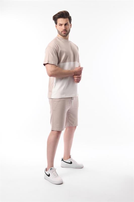 MDX Beige Printed Color Block Cotton Adjustable Waist Shorts Set 5952 - Tonalá
