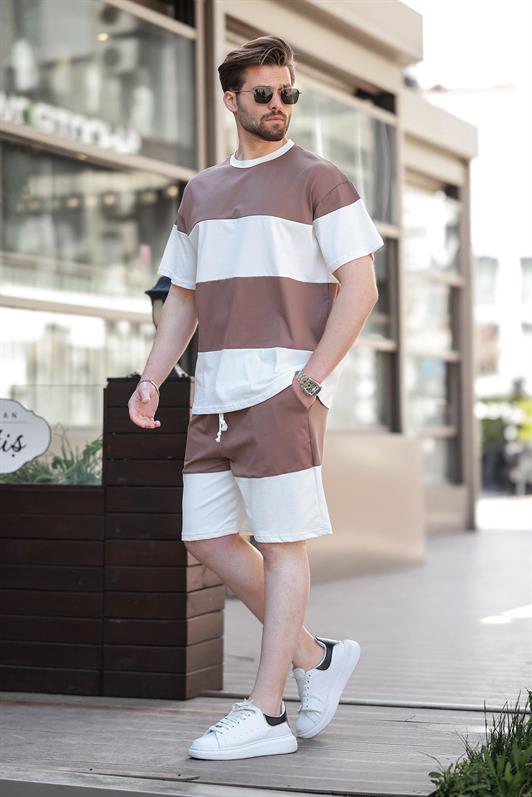 MDX Brown Striped Men's Shorts T-shirt Set E7420 - Ceres