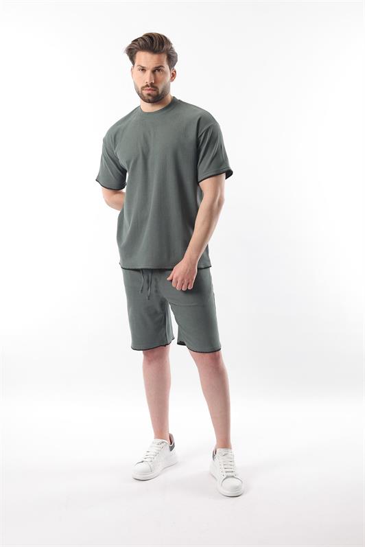 MDX Haki Embroidered Detail Men's Shorts T-shirt Set E7305 - Castellammare di Stabia
