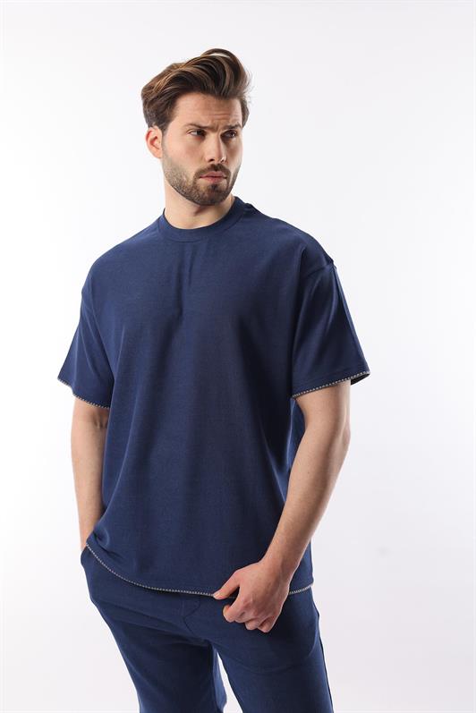 MDX Navy Blue Shorts T-shirt Set with Embroidery Detail E7305 - Singen