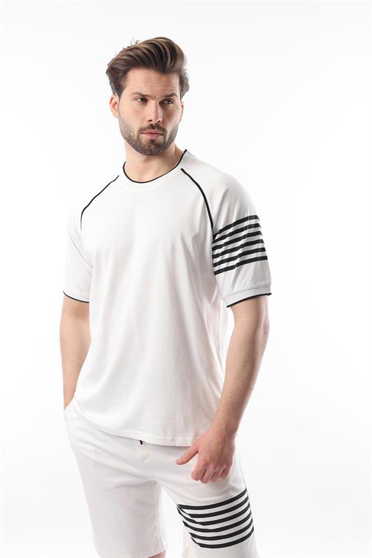 MDX Ecru Printed Raglan Sleeve Men's Shorts T-shirt Set E7306 - Chino Hills