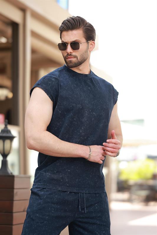 MDX Navy Basic Men's Distressed Detail Shorts T-shirt Set E7319 - Colomiers