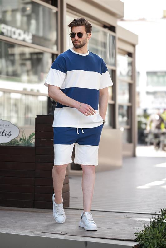 MDX Navy Striped Men's Shorts T-shirt Set E7420 - Nezahualcóyotl