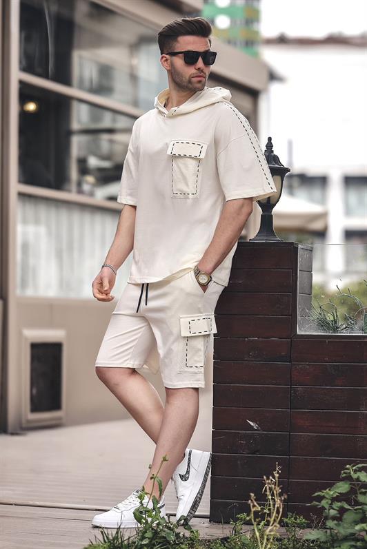 MDX Ecru Pocket Detailed Hooded Shorts Set 5941 - Castelldefels