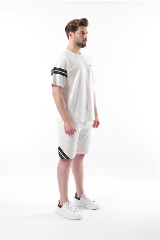 MDX Ecru Striped Detail Men's Shorts T-shirt Set E7301 - Toronto