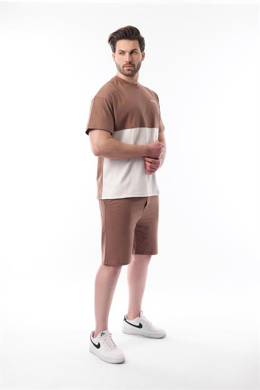 MDX Brown Printed Color Block Cotton Adjustable Waist Shorts Set 5952 - Marina di Carrara