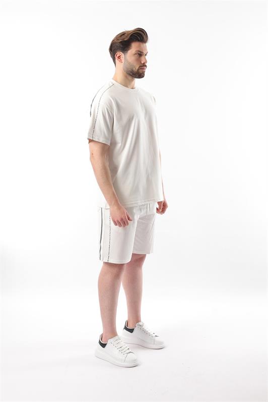 MDX Ecru Overfit Printed Men's Shorts T-shirt Set E7302 - Santo Tirso