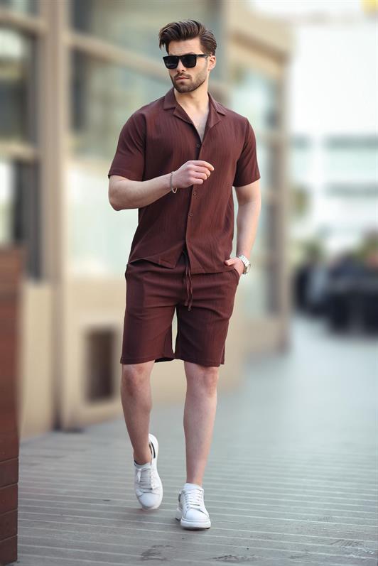 MDX Brown Men's Shirt Shorts Set 5956 - Rogers