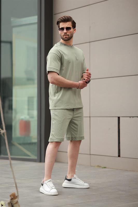 MDX Mint Green Printed 100% Cotton Men's Shorts T-shirt Set E7312 - Amiens