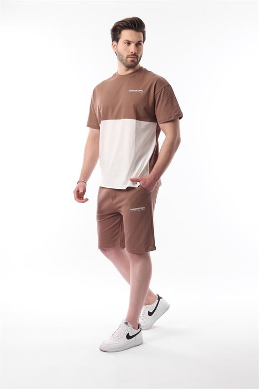 MDX Brown Printed Color Block Cotton Adjustable Waist Shorts Set 5952 - Marina di Carrara