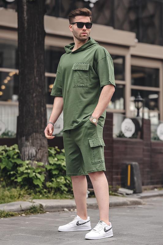 MDX Haki Pocket Detailed Hooded Shorts Set 5941 - Worthing
