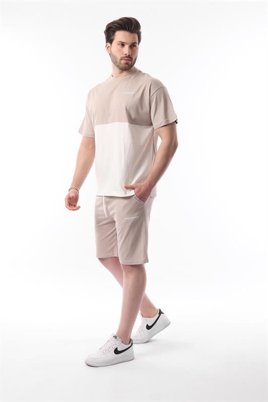 MDX Beige Printed Color Block Cotton Adjustable Waist Shorts Set 5952 - Tonalá