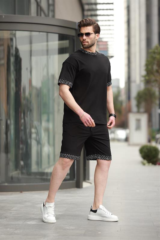 MDX Black Printed 100% Cotton Men's Shorts T-shirt Set E7312 - Vigo