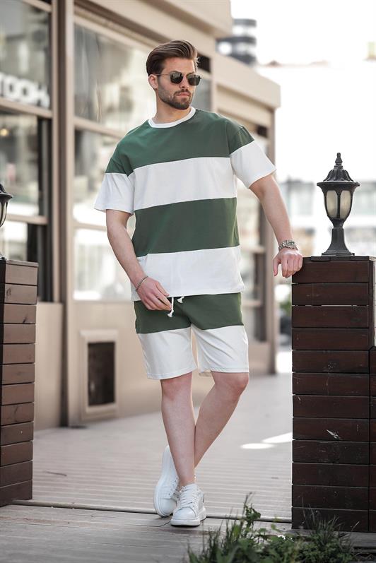 MDX Green Striped Men's Shorts T-shirt Set E7420 - La Línea de la Concepción