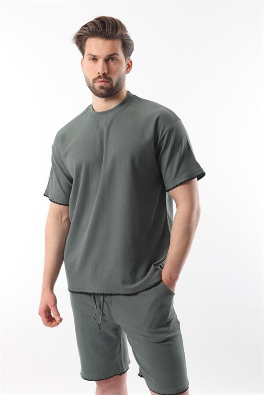 MDX Haki Embroidered Detail Men's Shorts T-shirt Set E7305 - Castellammare di Stabia