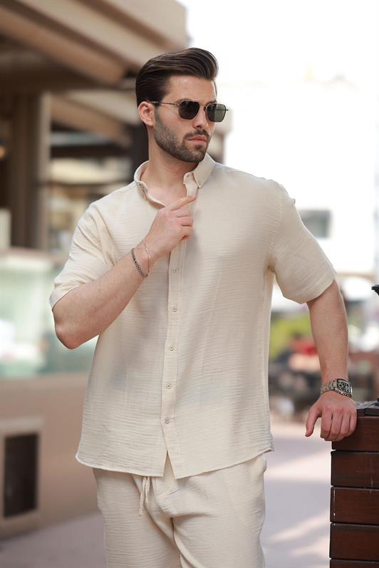 MDX Beige Basic Men's Shorts Shirt Set E7321 - Irákleio
