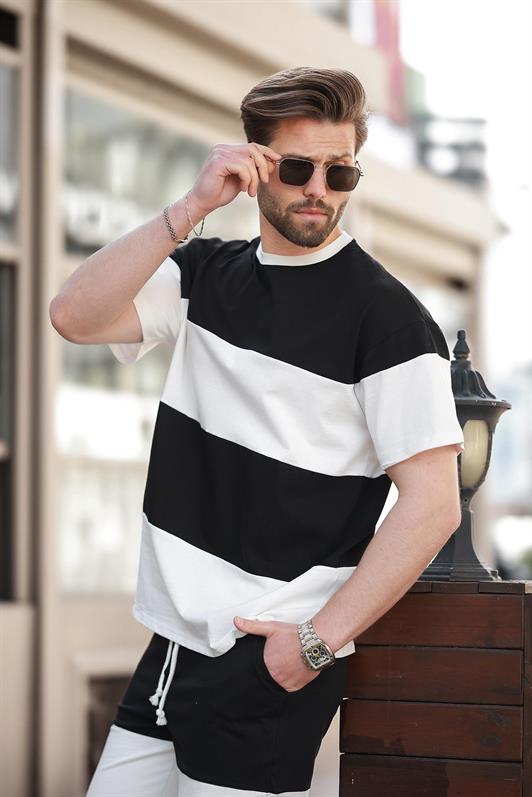 MDX Black Striped Men's Shorts T-shirt Set E7420 - Castellón de la Plana