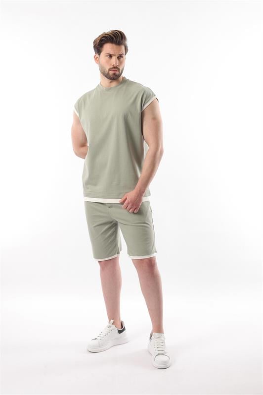 MDX Mint Green Sleeveless Men's Shorts T-shirt Set E7308 - Mestre