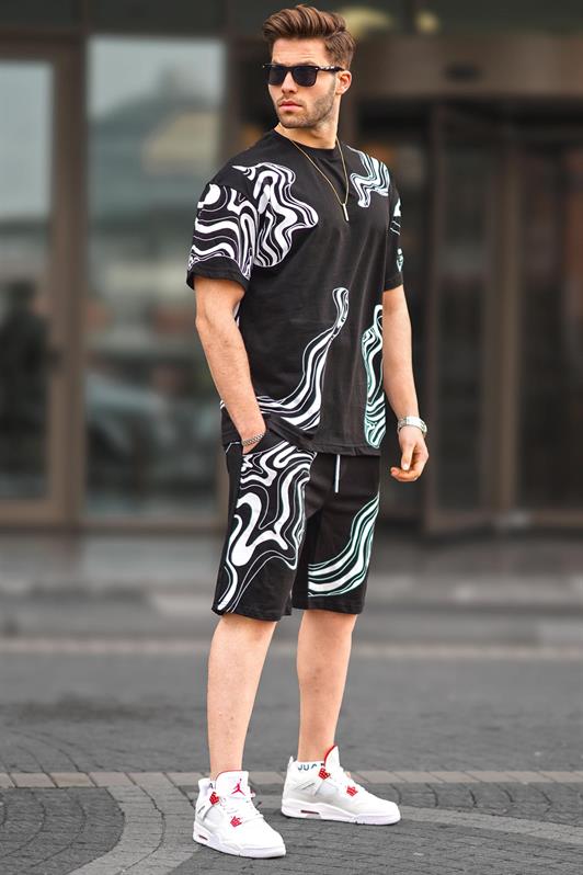 MDX Black Patterned Men's Shorts Suit 5948 - Monaco