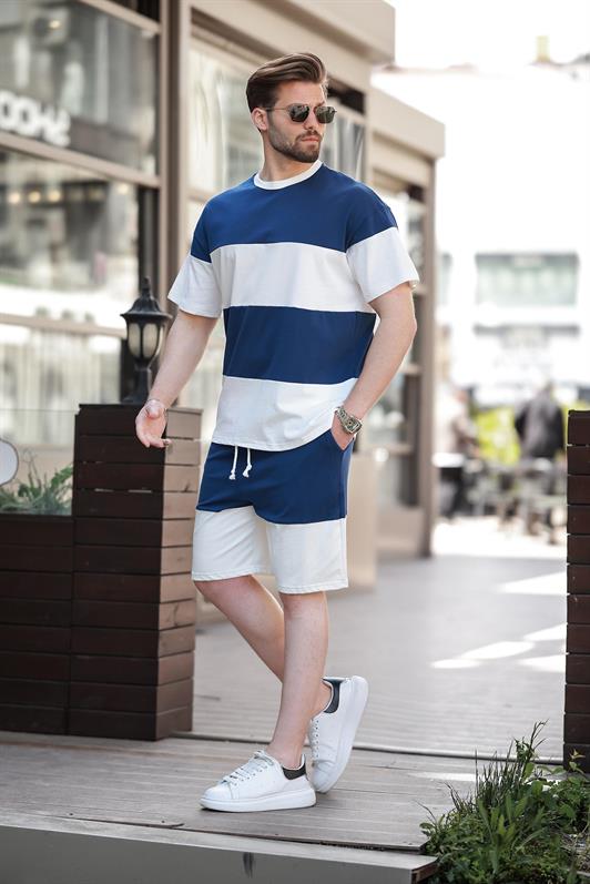 MDX Navy Striped Men's Shorts T-shirt Set E7420 - Nezahualcóyotl