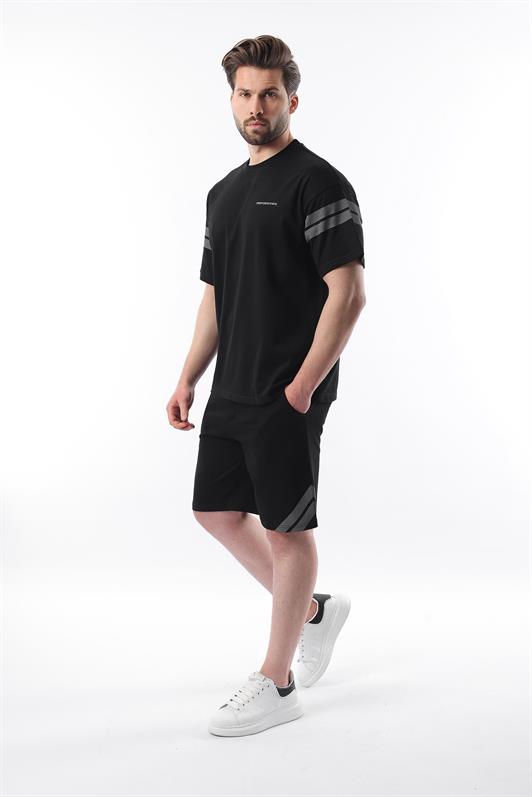 MDX Black Striped Detailed Men's Shorts T-shirt Set E7301 - Las Maravillas
