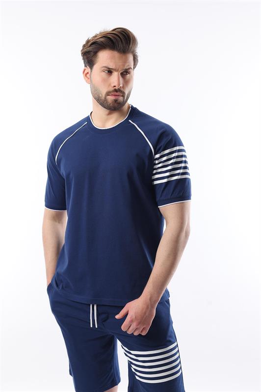 MDX Navy Printed Raglan Sleeve Men's Shorts T-shirt Set E7306 - Guimarães