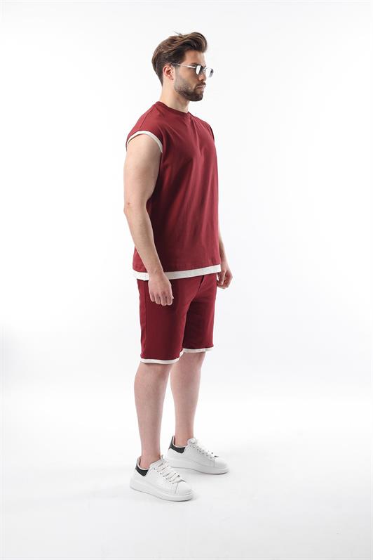 MDX Burgundy Zero Sleeve Men's Shorts T-shirt Set E7308 - Collado-Villalba
