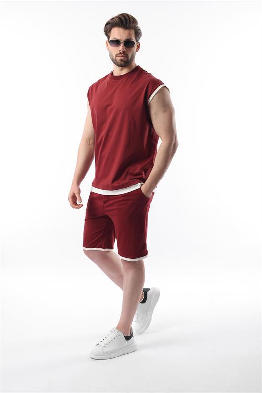 MDX Burgundy Zero Sleeve Men's Shorts T-shirt Set E7308 - Collado-Villalba