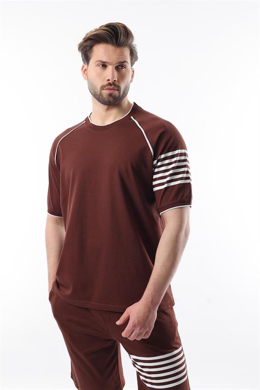 MDX Men's Short T-shirt Set with Painful Coffee Printed Raglan Sleeve E7306 - Victoria