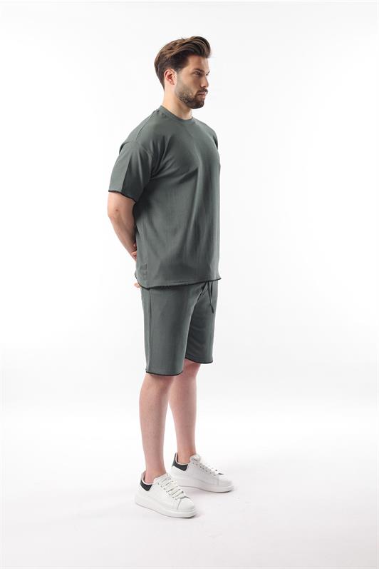 MDX Haki Embroidered Detail Men's Shorts T-shirt Set E7305 - Castellammare di Stabia