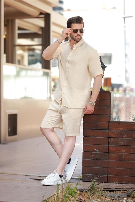 MDX Beige Basic Men's Shorts Shirt Set E7321 - Irákleio