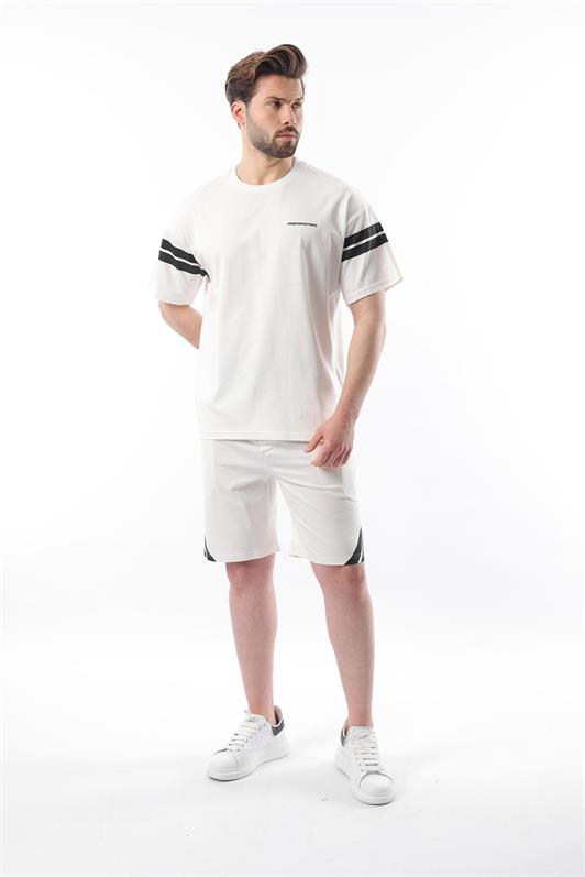 MDX Ecru Striped Detail Men's Shorts T-shirt Set E7301 - Toronto