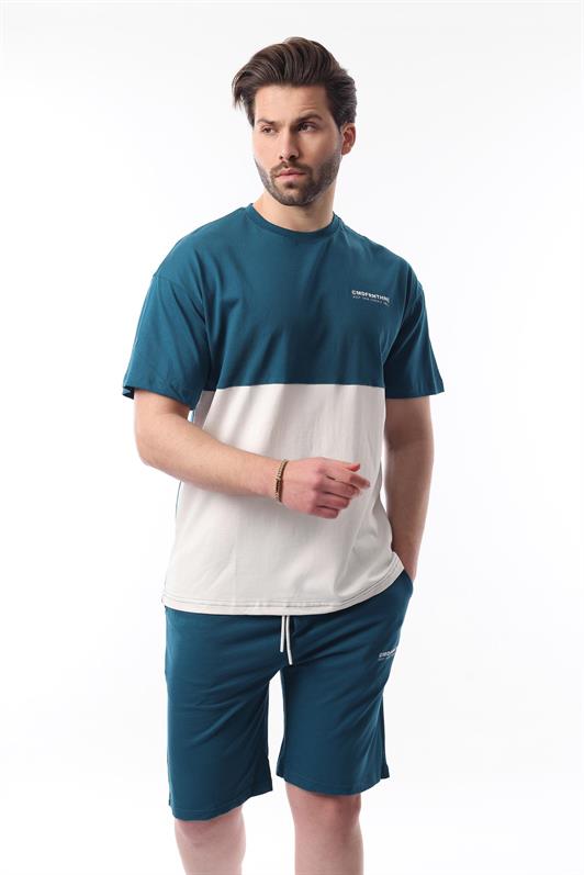 MDX Petrol Blue Printed Color Block Cotton Adjustable Waist Shorts Set 5952 - Lawrence