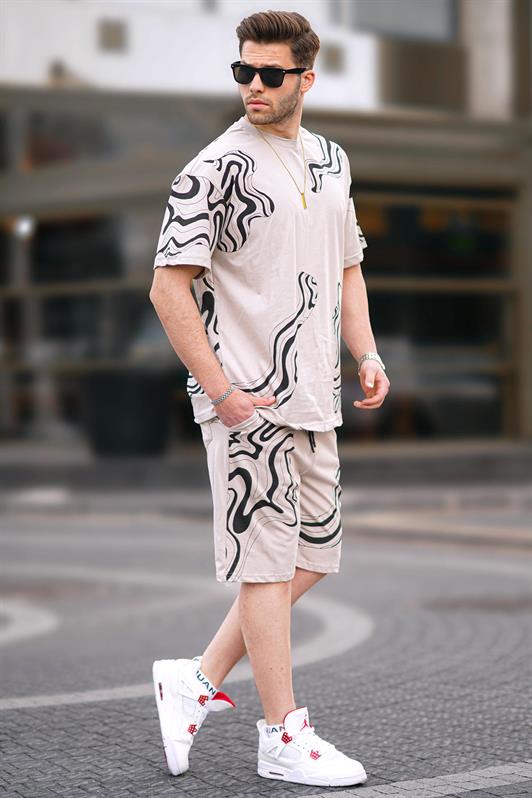 MDX Beige Patterned Men's Shorts Suit 5948 - Guelph