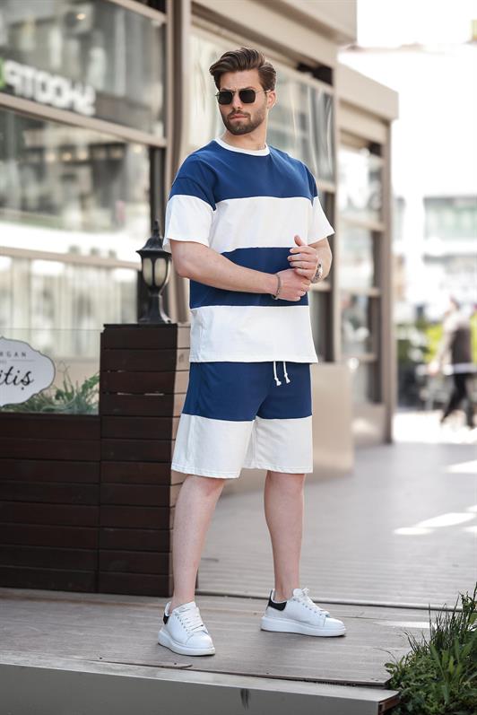 MDX Navy Striped Men's Shorts T-shirt Set E7420 - Nezahualcóyotl