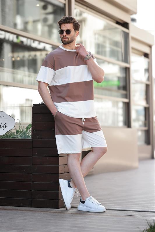 MDX Brown Striped Men's Shorts T-shirt Set E7420 - Ceres
