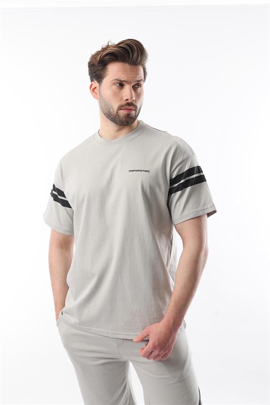 MDX Men's Shorts T-shirt Set with Painted Gray Stripe Detail E7301 - Portsmouth