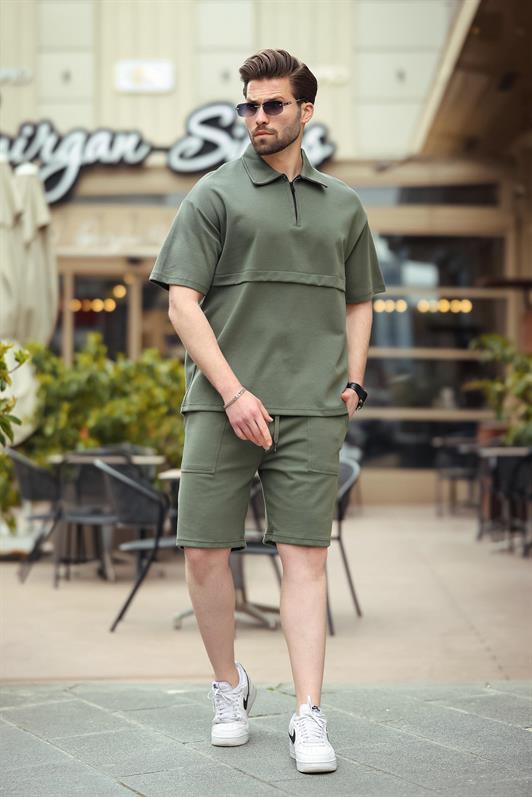 MDX Haki Zippered Polo Neck Men's Shorts Shirt Set E7314 - Friedrichshafen