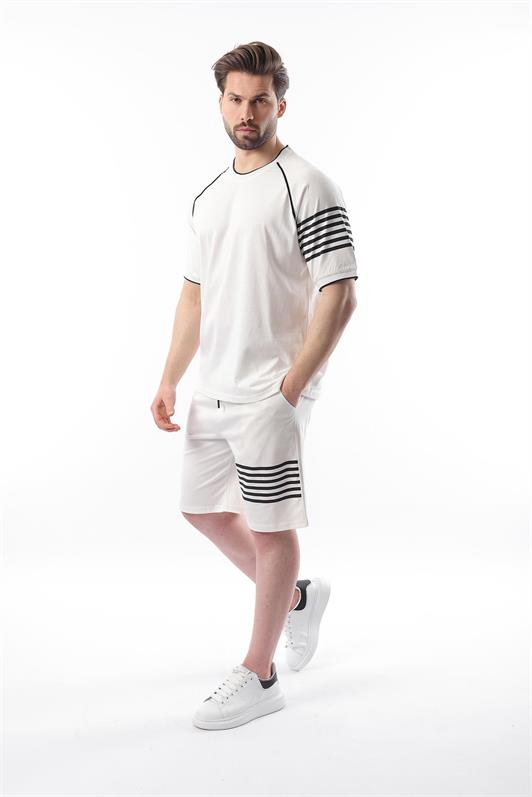 MDX Ecru Printed Raglan Sleeve Men's Shorts T-shirt Set E7306 - Chino Hills