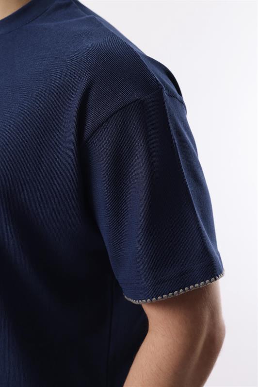 MDX Navy Blue Shorts T-shirt Set with Embroidery Detail E7305 - Singen