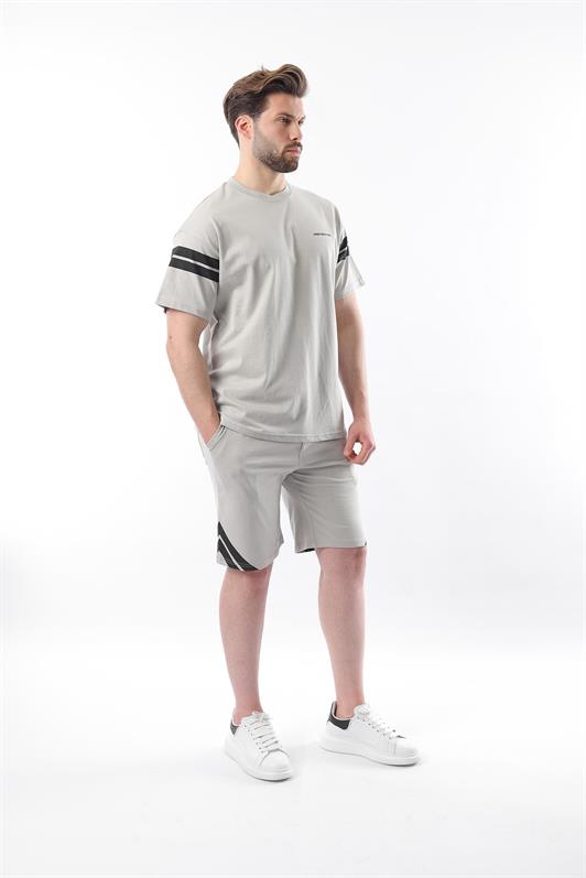 MDX Men's Shorts T-shirt Set with Painted Gray Stripe Detail E7301 - Portsmouth