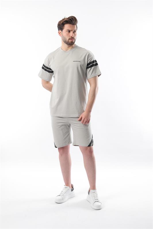 MDX Men's Shorts T-shirt Set with Painted Gray Stripe Detail E7301 - Portsmouth