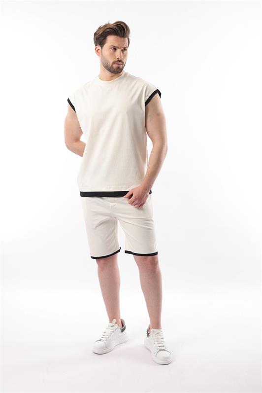 MDX Ecru Zero Sleeve Men's Shorts T-shirt Set E7308 - Zweibrücken