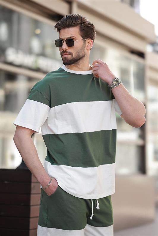 MDX Green Striped Men's Shorts T-shirt Set E7420 - La Línea de la Concepción